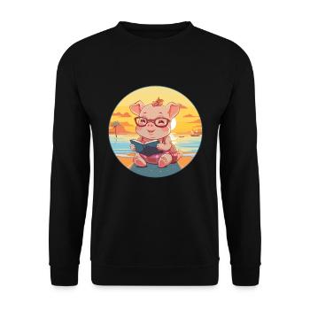 Schwein Niedlich Lustige Karikatur Kawaii Buch Strand - Unisex Pullover - Schwarz - Vorne - Alina (178cm) & Michal (187cm)