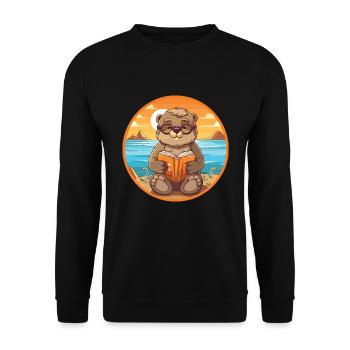 Otter Niedliche Lustige Karikatur Kawaii Buch Strand - Unisex Pullover - Schwarz - Vorne - Alina (178cm) & Michal (187cm)