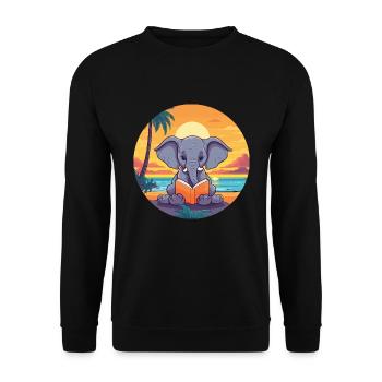 Elefant Niedlich Lustige Karikatur Kawaii Buch Strand - Unisex Pullover - Schwarz - Vorne - Alina (178cm) & Michal (187cm)