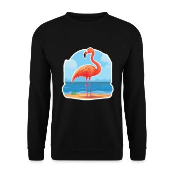 Flamingo Lustige Karikatur Kawaii Strand Illustration - Unisex Pullover - Schwarz - Vorne - Alina (178cm) & Michal (187cm)