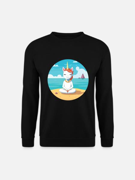 Einhorn-Cartoon-Yoga-Strand-Sommer-Illustration - Unisex Pullover - Schwarz