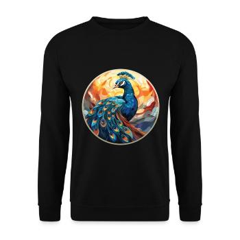 Pfauenbunte Aquarell-Tierillustration - Unisex Pullover - Schwarz - Vorne - Alina (178cm) & Michal (187cm)