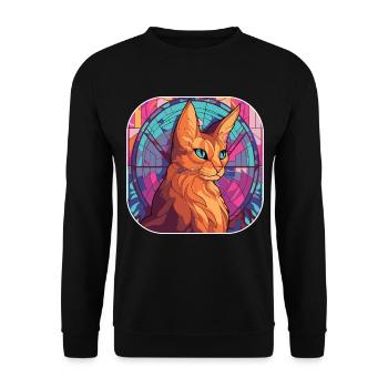 Buntes Aquarellgemälde der Somali-Katzenrasse - Unisex Pullover - Schwarz - Vorne - Alina (178cm) & Michal (187cm)