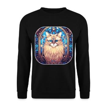 Bunte Birmakatzenrasse Aquarellmalerei - Unisex Pullover - Schwarz - Vorne - Alina (178cm) & Michal (187cm)