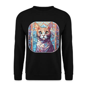 Bunte ägyptische Mau Katzenrasse Aquarellfarbe - Unisex Pullover - Schwarz - Vorne - Alina (178cm) & Michal (187cm)