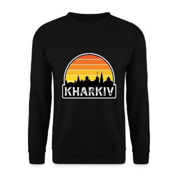 Charkiw Ukraine Flagge Skyline Reisesouvenir - Unisex Pullover - Schwarz - Vorne - Alina (178cm) & Michal (187cm)