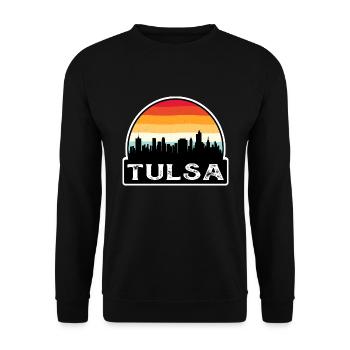 Tulsa Oklahoma USA Flagge Skyline Reisesouvenir - Unisex Pullover - Schwarz - Vorne - Alina (178cm) & Michal (187cm)