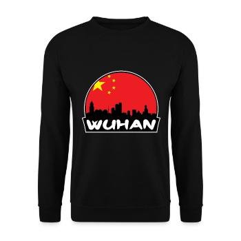 Wuhan China Flagge Skyline Silhouette Reisen - Unisex Pullover - Schwarz - Vorne - Alina (178cm) & Michal (187cm)
