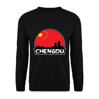 Chengdu China Flagge Skyline Silhouette Reisen - Unisex Pullover - Schwarz - Vorne - Alina (178cm) & Michal (187cm)