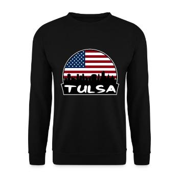 Tulsa Oklahoma USA Flagge Skyline Silhouette Reisen - Unisex Pullover - Schwarz - Vorne - Alina (178cm) & Michal (187cm)