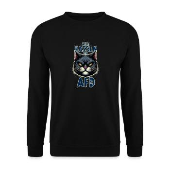 Alle hassen die AFD - Katze - Unisex Pullover - Schwarz - Vorne - Alina (178cm) & Michal (187cm)