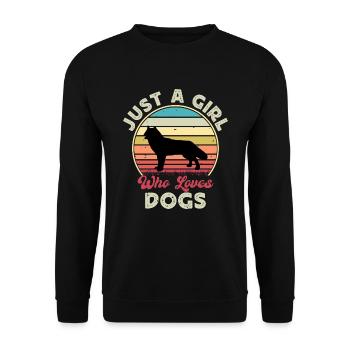 Nördliche Inuit Hundeliebhaber Silhouette Vintage Sonnenuntergang - Unisex Pullover - Schwarz - Vorne - Alina (178cm) & Michal (187cm)