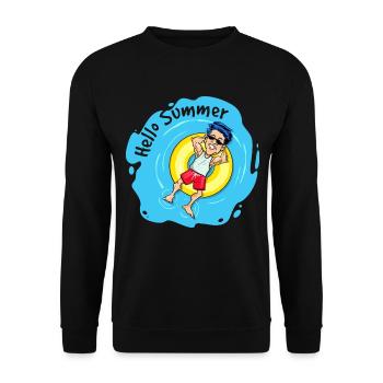 Hello Summer - Chillen im Schwimmring - Unisex Pullover - Schwarz - Vorne - Alina (178cm) & Michal (187cm)