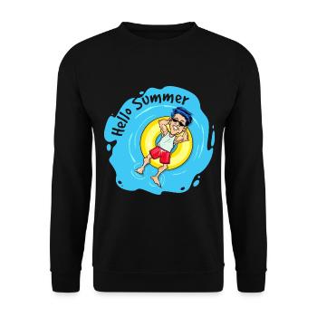 Hello Summer - Chillen im Schwimmring - Unisex Pullover - Schwarz - Vorne - Alina (178cm) & Michal (187cm)