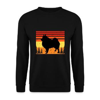 Deutscher Spitz Hundeliebhaber Silhouette Vintage Sonnenuntergang - Unisex Pullover - Schwarz - Vorne - Alina (178cm) & Michal (187cm)
