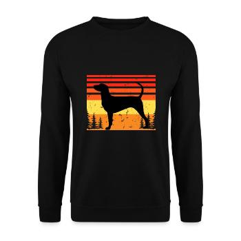 Dunker Hundeliebhaber Silhouette Vintage Sonnenuntergang - Unisex Pullover - Schwarz - Vorne - Alina (178cm) & Michal (187cm)