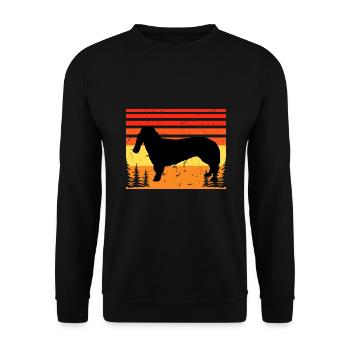 Basset Bleu De Gascogne Hund Silhouette Retro Sonne - Unisex Pullover - Schwarz - Vorne - Alina (178cm) & Michal (187cm)