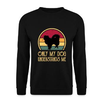 Japanisches Kinn Hundeliebhaber Silhouette Vintage Sonnenuntergang - Unisex Pullover - Schwarz - Vorne - Alina (178cm) & Michal (187cm)