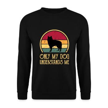 Alaskan Malamute Hundeliebhaber Silhouette Retro Sonnenuntergang - Unisex Pullover - Schwarz - Vorne - Alina (178cm) & Michal (187cm)