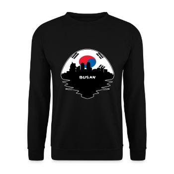 Busan Südkorea Flagge Skyline Silhouette Reisen - Unisex Pullover - Schwarz - Vorne - Alina (178cm) & Michal (187cm)