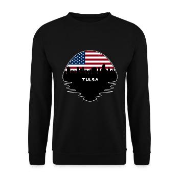 Tulsa Oklahoma USA Flagge Skyline Silhouette Reisen - Unisex Pullover - Schwarz - Vorne - Alina (178cm) & Michal (187cm)