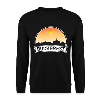 Bukarest Rumänien Skyline Vintage Sonnenuntergang Reisen So - Unisex Pullover - Schwarz - Vorne - Alina (178cm) & Michal (187cm)