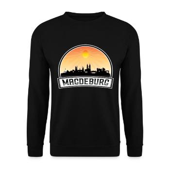 Magdeburg Deutschland Skyline Vintage Sunset Travel So - Unisex Pullover - Schwarz - Vorne - Alina (178cm) & Michal (187cm)
