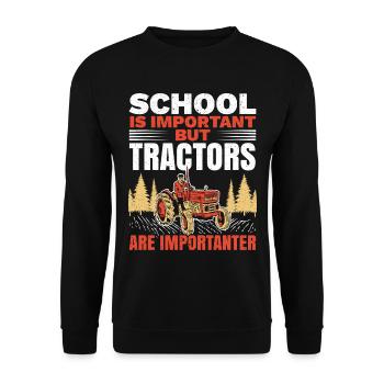 Schule ist wichtig, aber Traktoren sind noch wicht - Unisex Pullover - Schwarz - Vorne - Alina (178cm) & Michal (187cm)