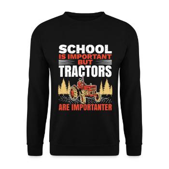 Schule ist wichtig, aber Traktoren sind noch wicht - Unisex Pullover - Schwarz - Vorne - Alina (178cm) & Michal (187cm)