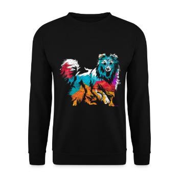 Aufgeweckter Sheltie Agilityprofi - Unisex Pullover - Schwarz - Vorne - Alina (178cm) & Michal (187cm)
