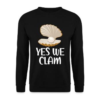 Yes We Clam Muschelsammlung Muscheln Strandkämmen - Unisex Pullover - Schwarz - Vorne - Alina (178cm) & Michal (187cm)