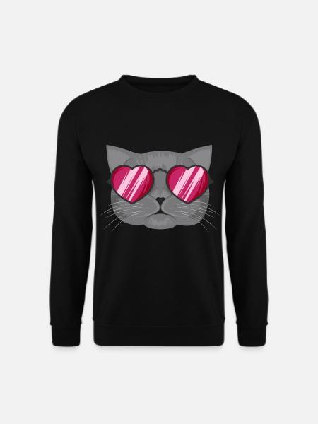 Graue Katze mit pinker Herzbrille - ohne Text - Unisex Pullover - Schwarz