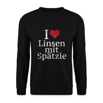 Deftiger Linsen Spätzle Teller - Unisex Pullover - Schwarz - Vorne - Alina (178cm) & Michal (187cm)