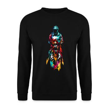 Zielstrebige Distanzreiterin Wanderritt - Unisex Pullover - Schwarz - Vorne - Alina (178cm) & Michal (187cm)
