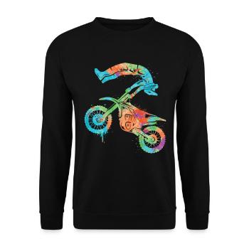 Dirt Biker Motorrad Motocross Jungen Mädchen - Unisex Pullover - Schwarz - Vorne - Alina (178cm) & Michal (187cm)