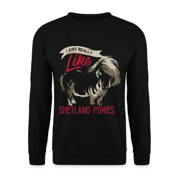 Wuscheliges Shetlandpony Minipony - Unisex Pullover - Schwarz - Vorne - Alina (178cm) & Michal (187cm)