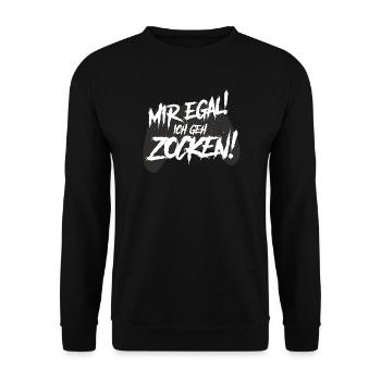 mir egal ich geh zocken, gamer, computer, fun - Unisex Pullover - Schwarz - Vorne - Alina (178cm) & Michal (187cm)