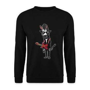 Schrilles Zebra Rockgitarrist - Unisex Pullover - Schwarz - Vorne - Alina (178cm) & Michal (187cm)