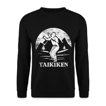 Energiegeladener Taikiken Kämpfer - Unisex Pullover - Schwarz - Vorne - Alina (178cm) & Michal (187cm)