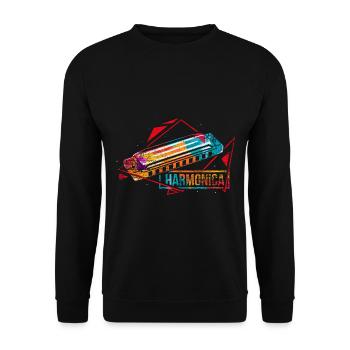 Seelenvolle Mundharmonika Melodie - Unisex Pullover - Schwarz - Vorne - Alina (178cm) & Michal (187cm)