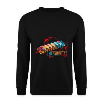 Seelenvolle Mundharmonika Melodie - Unisex Pullover - Schwarz - Vorne - Alina (178cm) & Michal (187cm)