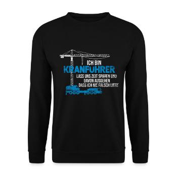 Schwindelfreier Kranführer Hochbau - Unisex Pullover - Schwarz - Vorne - Alina (178cm) & Michal (187cm)