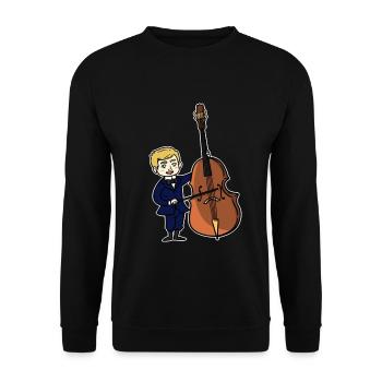 Eifriger Kontrabass Orchesterkind - Unisex Pullover - Schwarz - Vorne - Alina (178cm) & Michal (187cm)