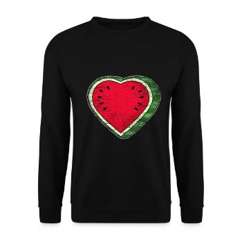 Erfrischende Wassermelone Herzform - Unisex Pullover - Schwarz - Vorne - Alina (178cm) & Michal (187cm)