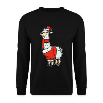 Flauschiges Lama Weihnachtszeit - Unisex Pullover - Schwarz - Vorne - Alina (178cm) & Michal (187cm)