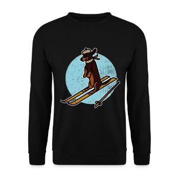 Schneefreudiger Skihund Winterurlaub - Unisex Pullover - Schwarz - Vorne - Alina (178cm) & Michal (187cm)