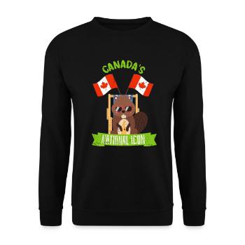 Bierfreudiger Biber Ahornblatt - Unisex Pullover - Schwarz - Vorne - Alina (178cm) & Michal (187cm)