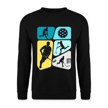 Unihockey Floorballspieler Jungen Kinder Floorball - Unisex Pullover - Schwarz - Vorne - Alina (178cm) & Michal (187cm)