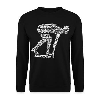Schwimmen Schwimmsport Typografie Herren Schwimmer - Unisex Pullover - Schwarz - Vorne - Alina (178cm) & Michal (187cm)