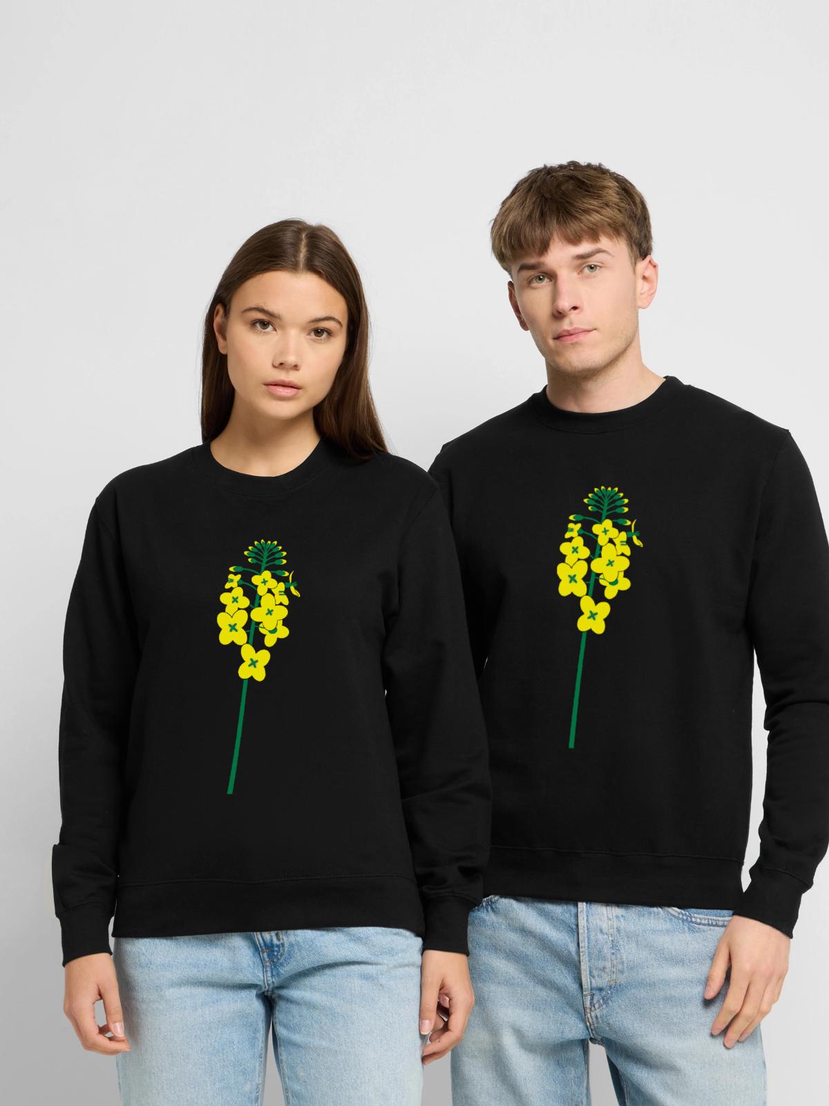 Raps Blühte - Unisex Pullover - Schwarz - Vorne - Alina (178cm) & Michal (187cm)